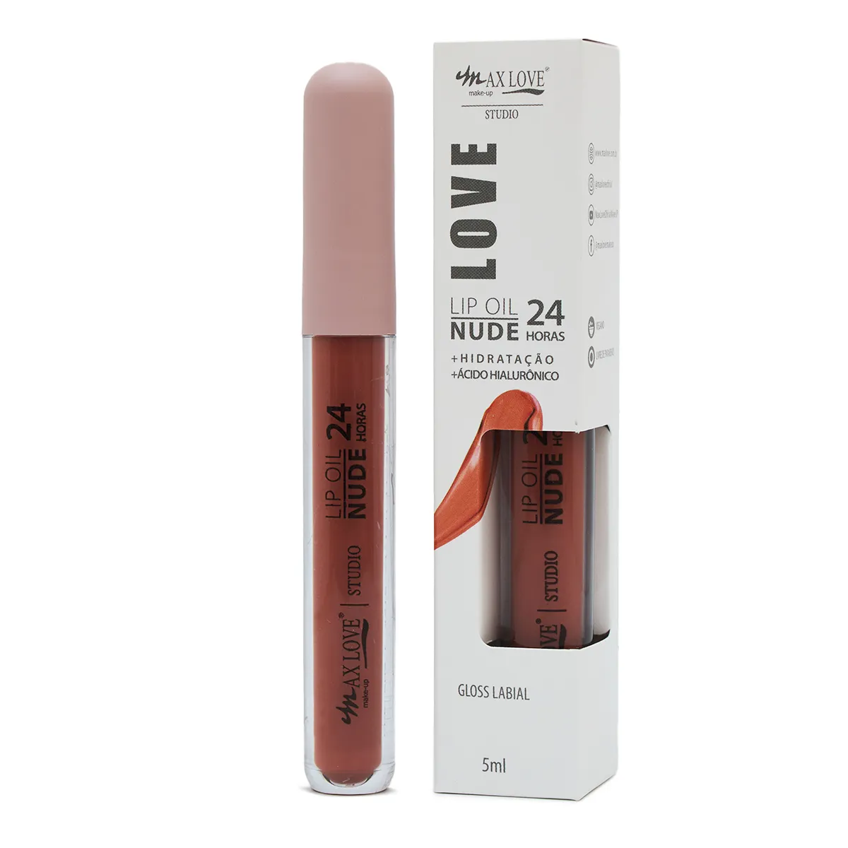 Lip Oil Nude 24 Horas da Max Love Studio,cor 803